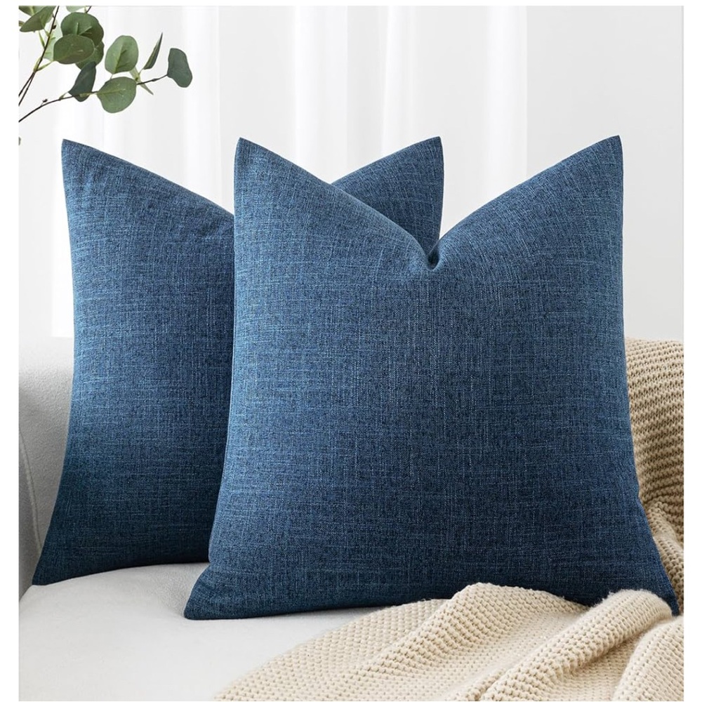 NEW 2 Linen Burlap Coastal Pillow Covers Farmhouse Accent Pillowcases 16x16”